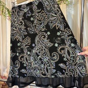 Jaclyn Smith Black Paisley Skirt, Lace Trim- XL
